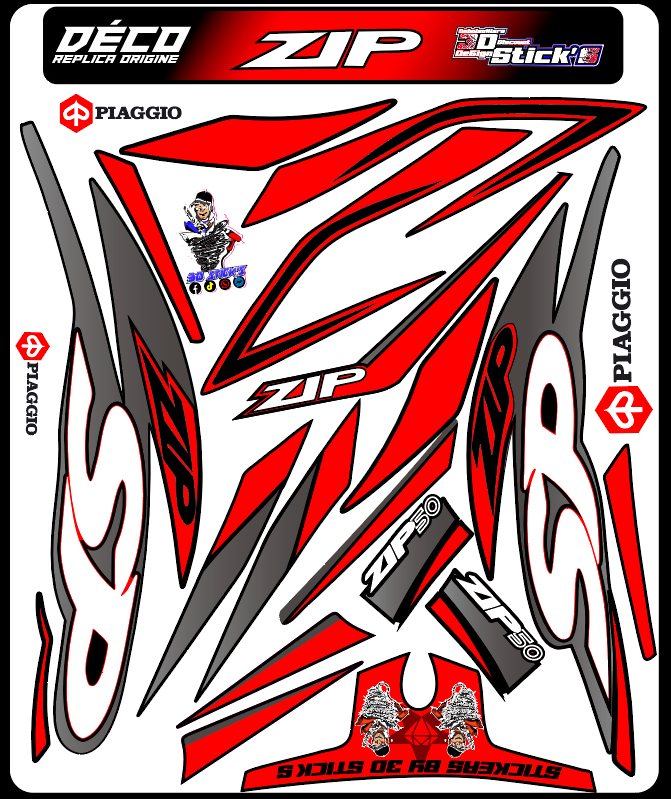 Planche Stickers Piaggio zip (rouge)