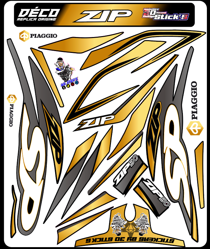 Planche Stickers Piaggio zip (gold) 